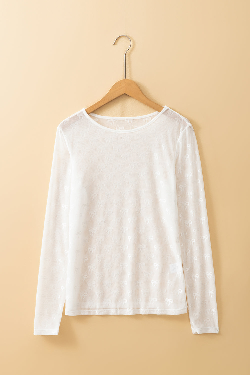 Black Mesh Bow Pattern Long Sleeve Top - Snoopy's Closet