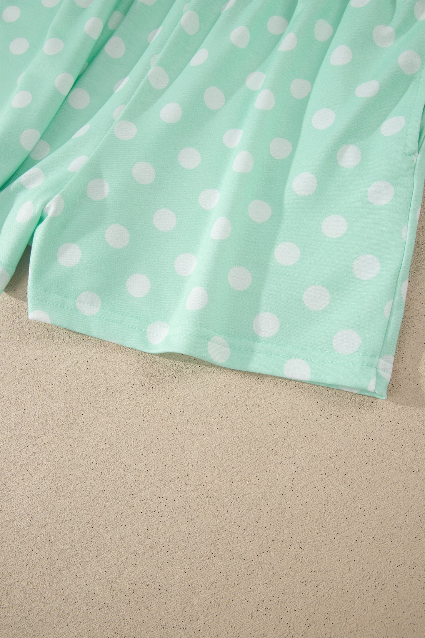 Sky Blue Polka Dot Print Color Block Trim Mock Neck Short Set - Snoopy's Closet