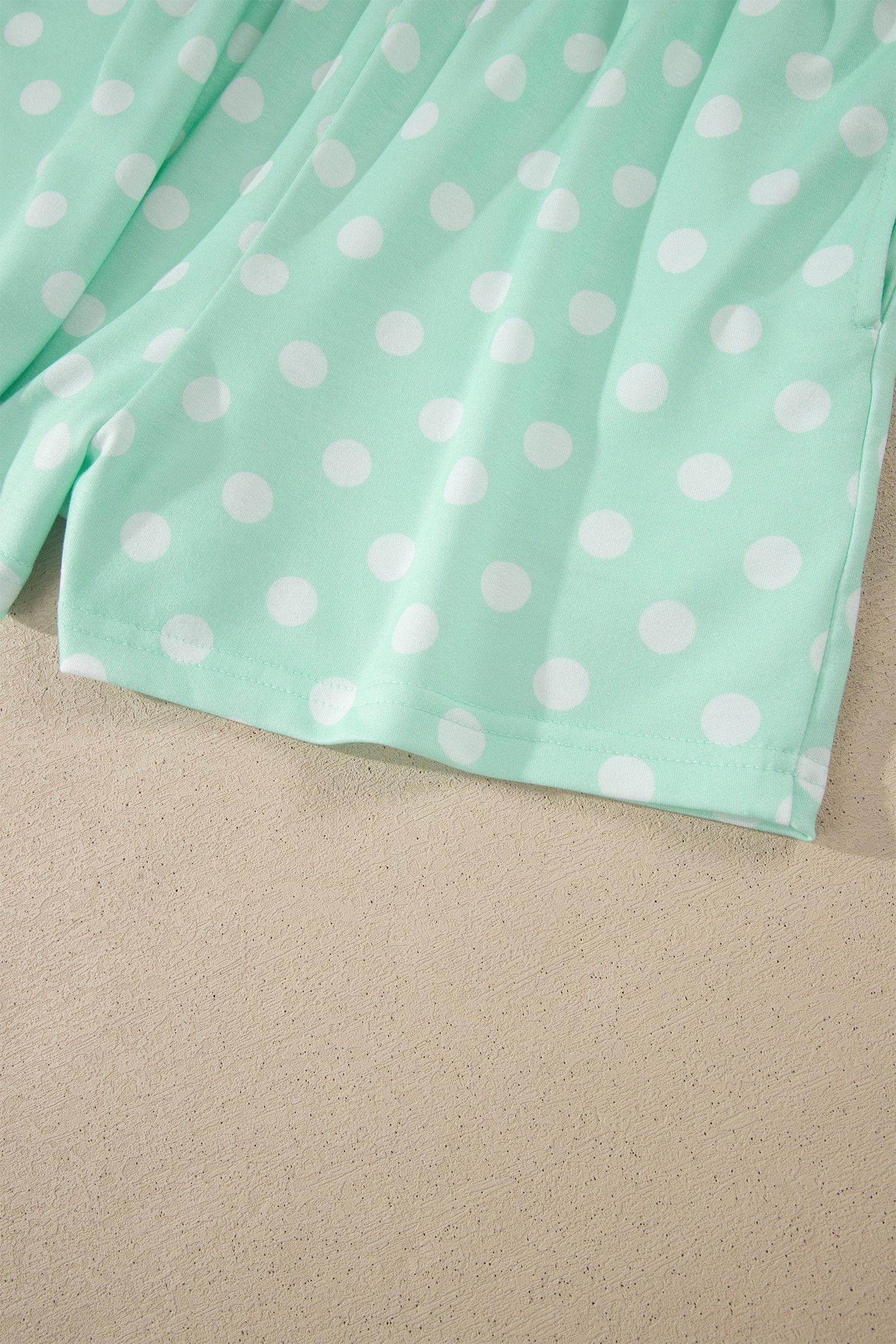 Sky Blue Polka Dot Print Color Block Trim Mock Neck Short Set - Snoopy's Closet