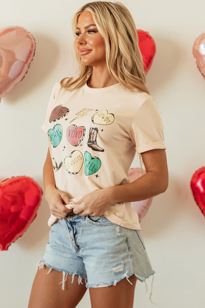 Camiseta Gráfica de San Valentín Estilo Western Color Caqui