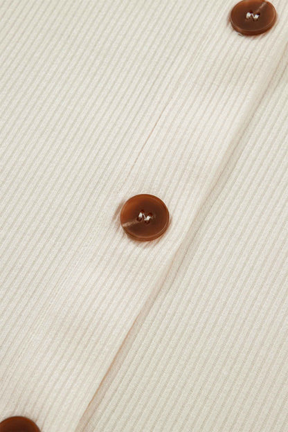 Beige Denim Patchwork Short Sleeve Ribbed Shirt