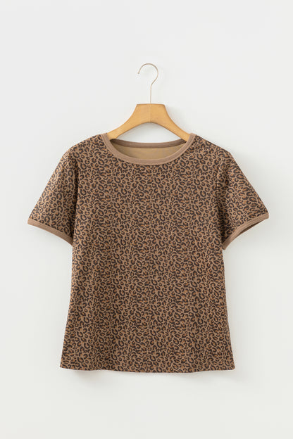 Khaki Fierce Leopard Crew Neck T Shirt - Snoopy's Closet