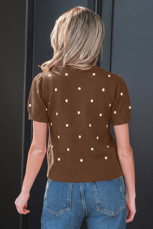 Chestnut Elegant Polka Dot Bubble Short Sleeve Sweater - Snoopy's Closet