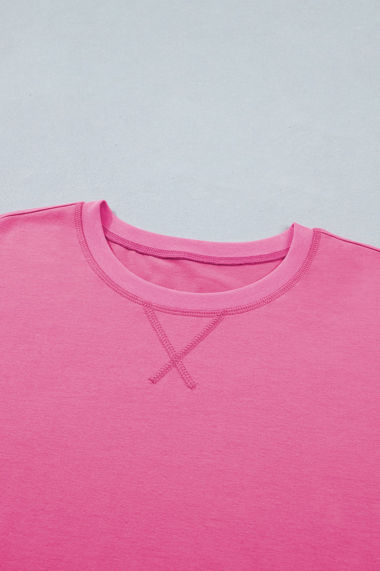 Bright Pink Seam Detail Raw Edge Tee Rainbow Waistband Casual Short Set - Snoopy's Closet