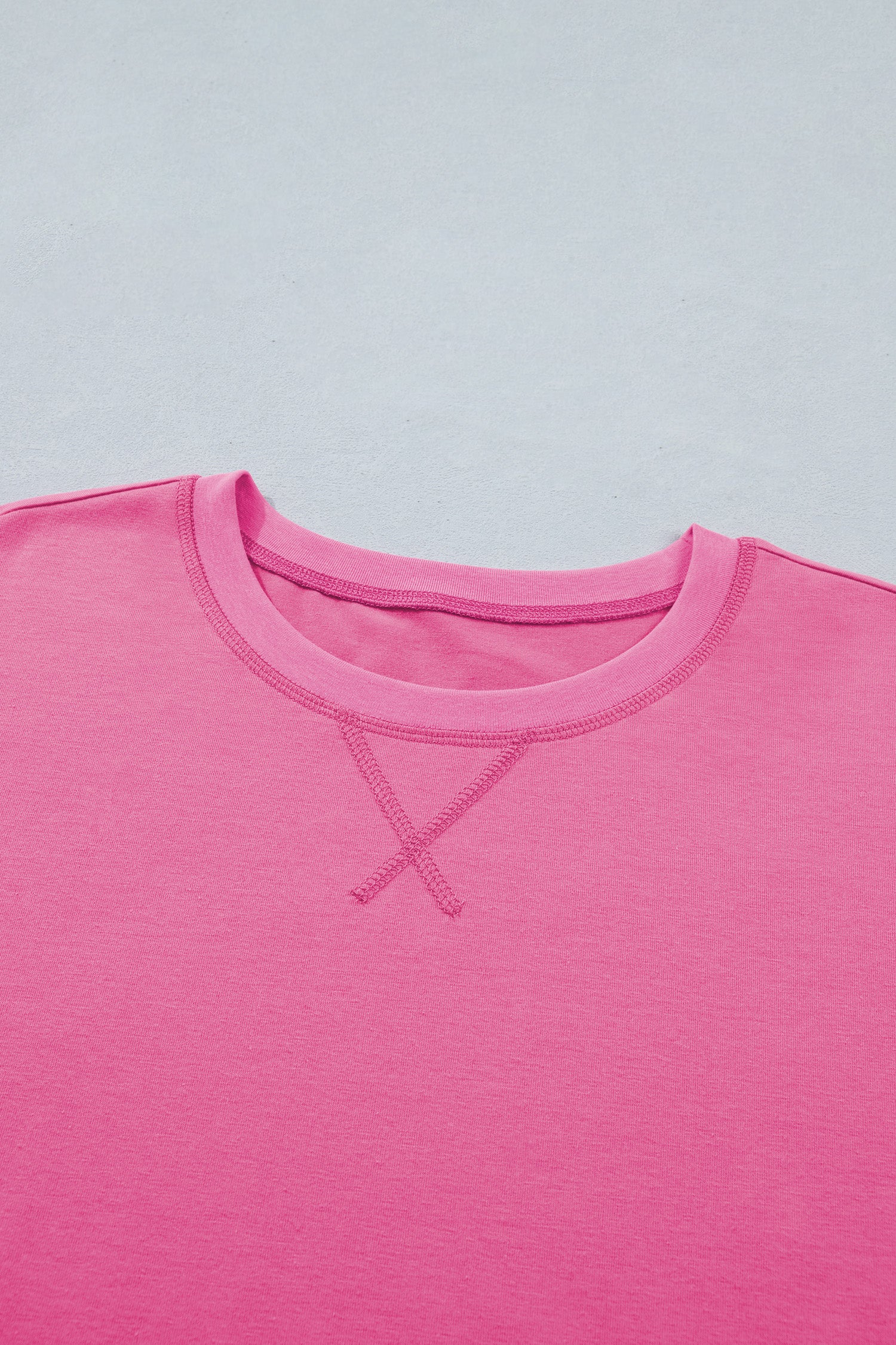 Bright Pink Seam Detail Raw Edge Tee Rainbow Waistband Casual Short Set - Snoopy's Closet
