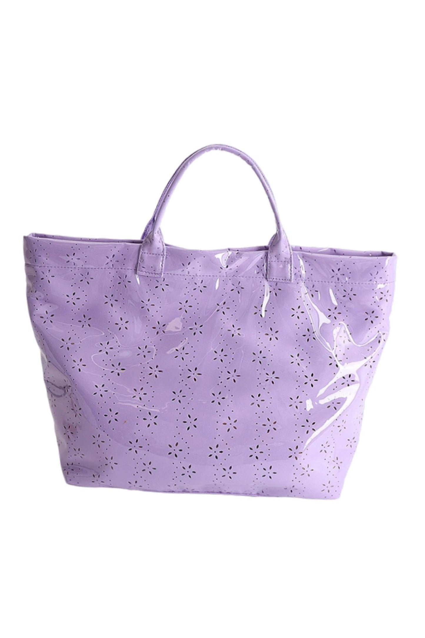 Bolso tote impermeable brillante de PVC con diseño de flores de orquídea con ojales