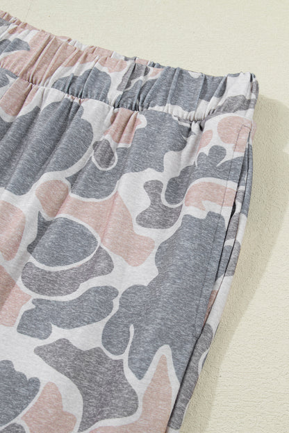 Multicolour Camouflage Short Sleeve Top and High Waist Wide Leg Pants Set - Snoopy's Closet