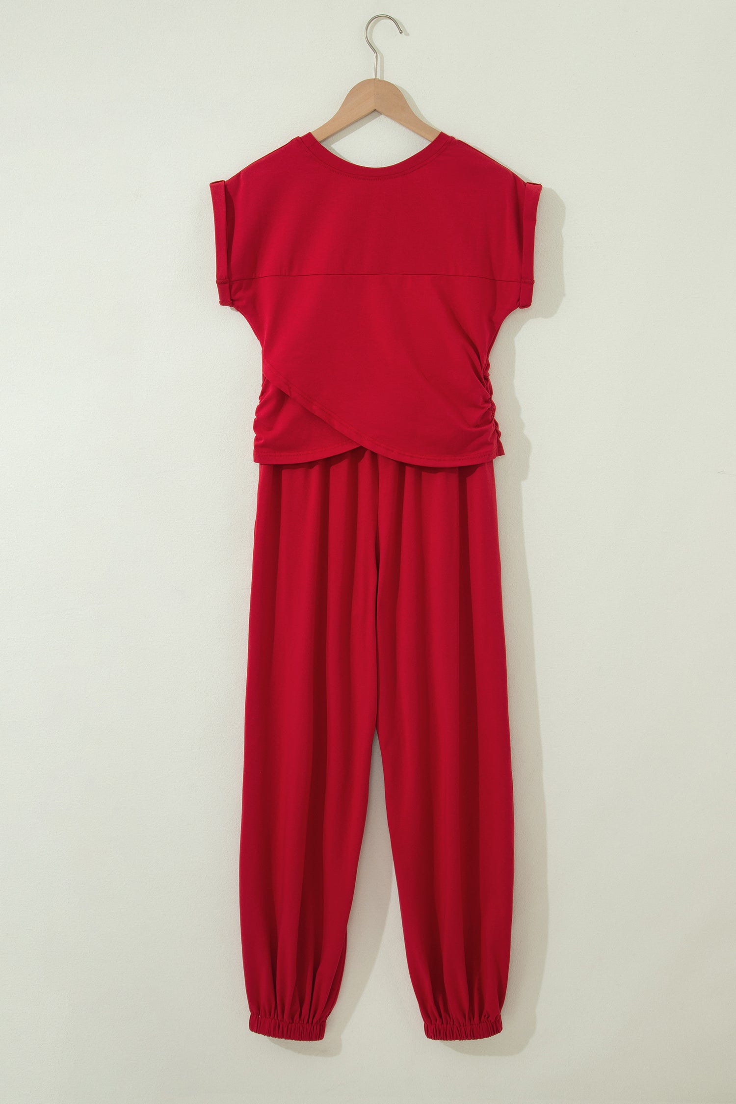 Racing Red Solid Color Cropped Tank Top and Jogger Pants Set - Snoopy's Closet