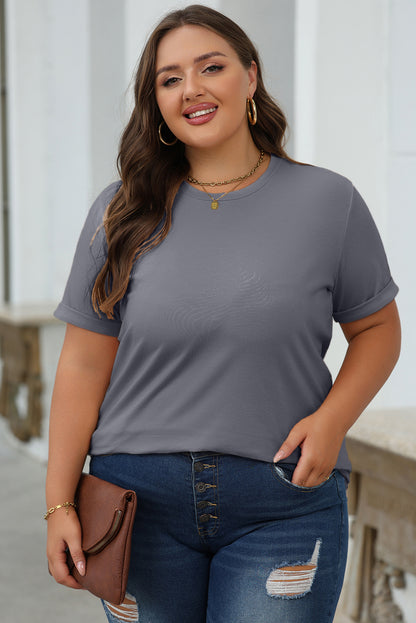 Gray Casual Plain Crew Neck Tee - Snoopy's Closet
