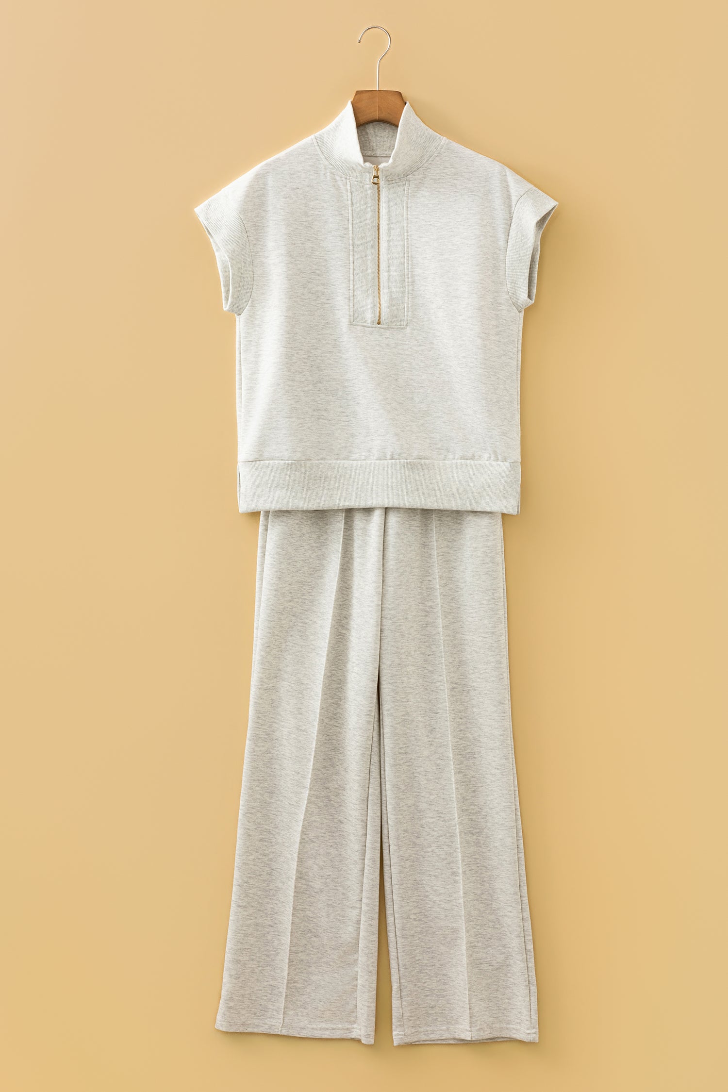 Light Grey Half Zip Polo Tee Casual Pant Set - Snoopy's Closet
