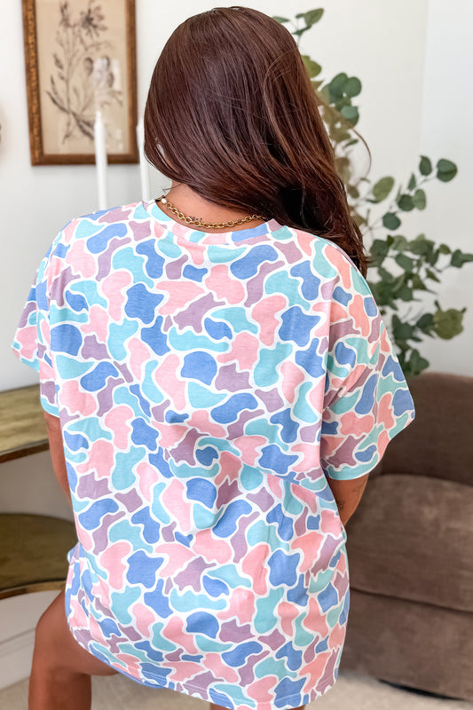 Camiseta túnica con estampado de camuflaje multicolor estilo Preppy