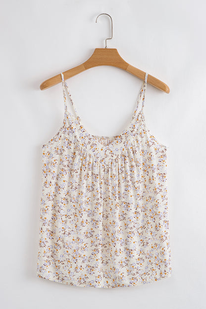 Apricot Boho Floral Spaghetti Straps Tank Top - Snoopy's Closet
