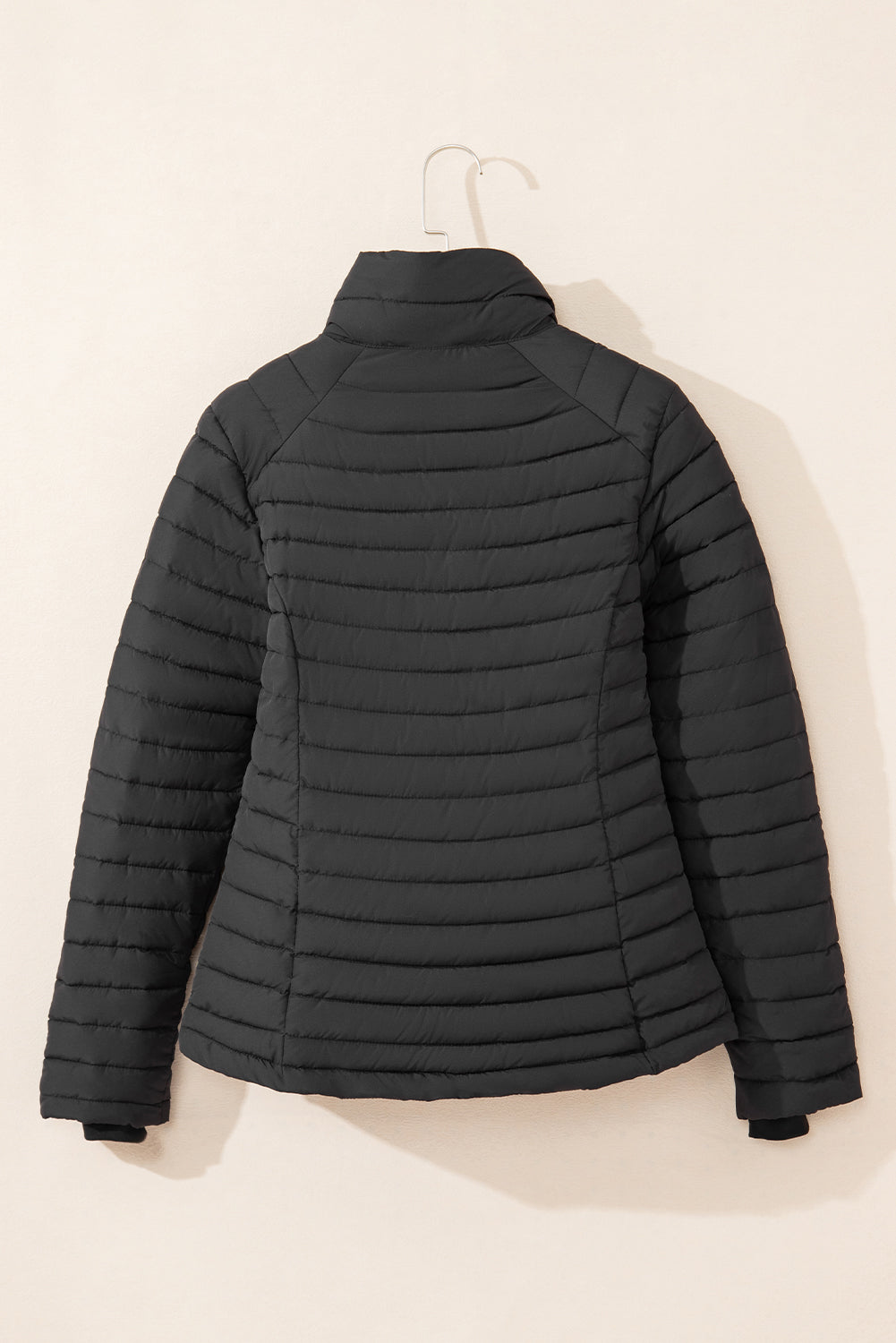 Black Solid Color Quilted Zip-up Puffer Jacket - Snoopy's Closet