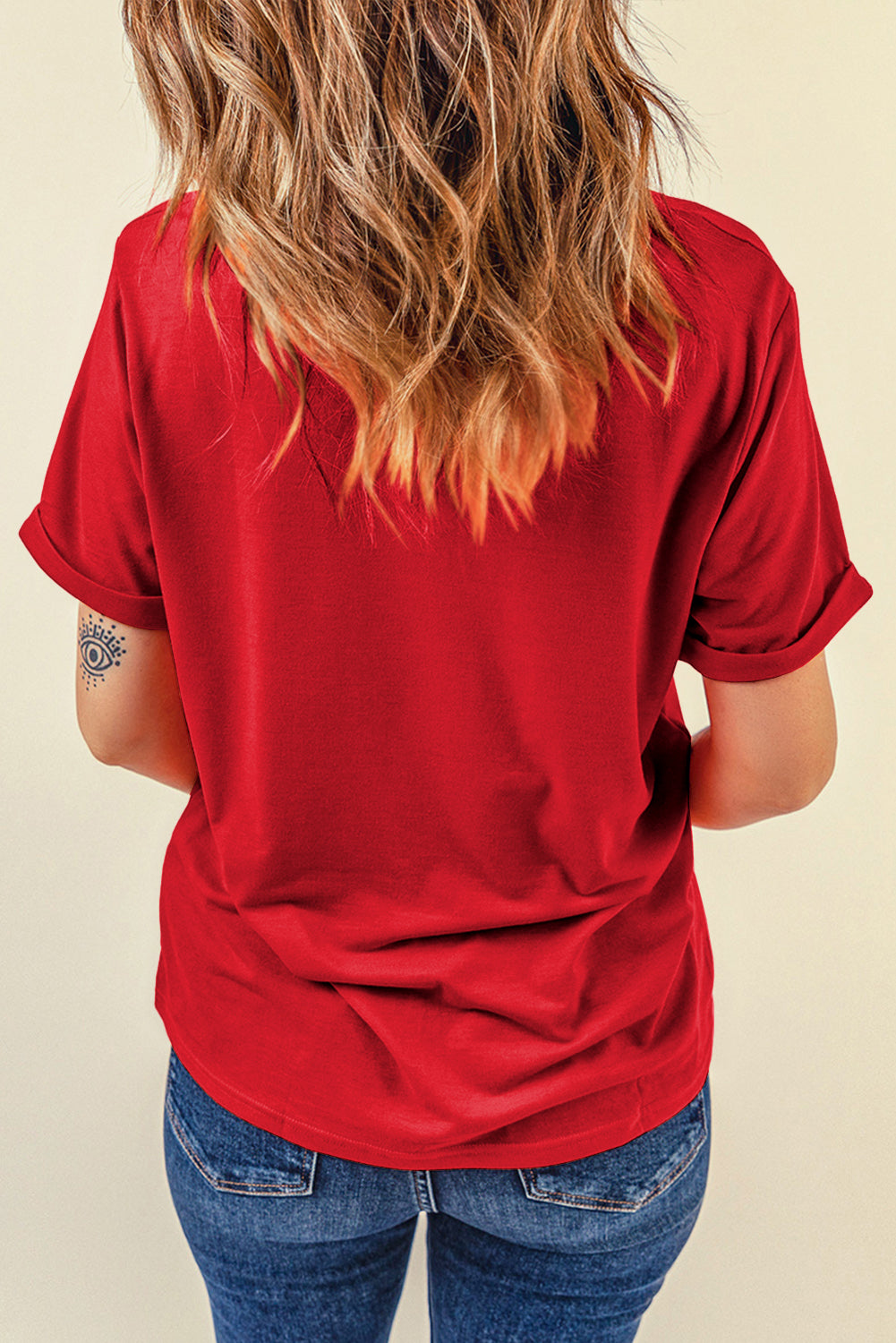Dearlove Red Casual Plain Crew Neck Tee - Snoopy's Closet