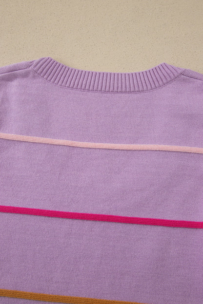 Purple Stripe Round Neck Knitted Sweater Tank