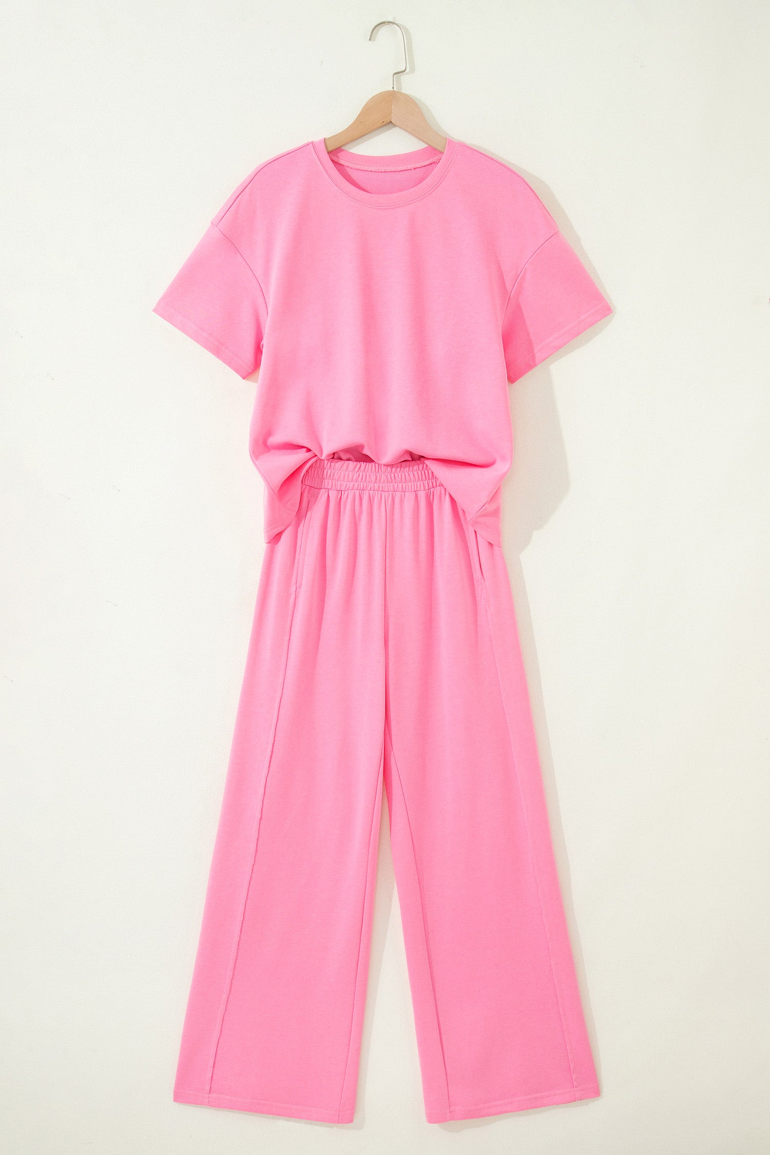 Sachet Pink Solid Cover Oversize Tee Pocketed Casual Pants 2pcs Outfit - Snoopy's Closet
