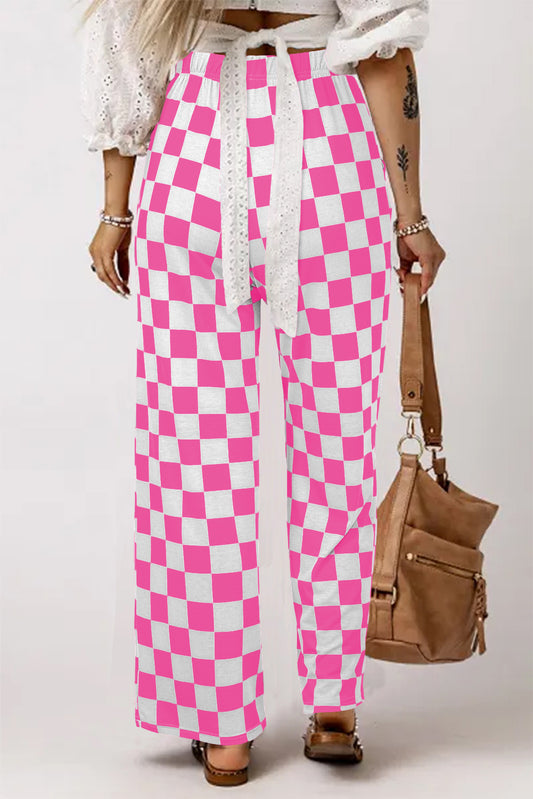 Pantalón de pierna ancha de talle alto con estampado a cuadros de dos tonos Bonbon