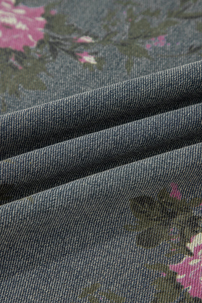 Mono vaquero de pierna ancha plisado de talle alto con estampado floral gris Beau