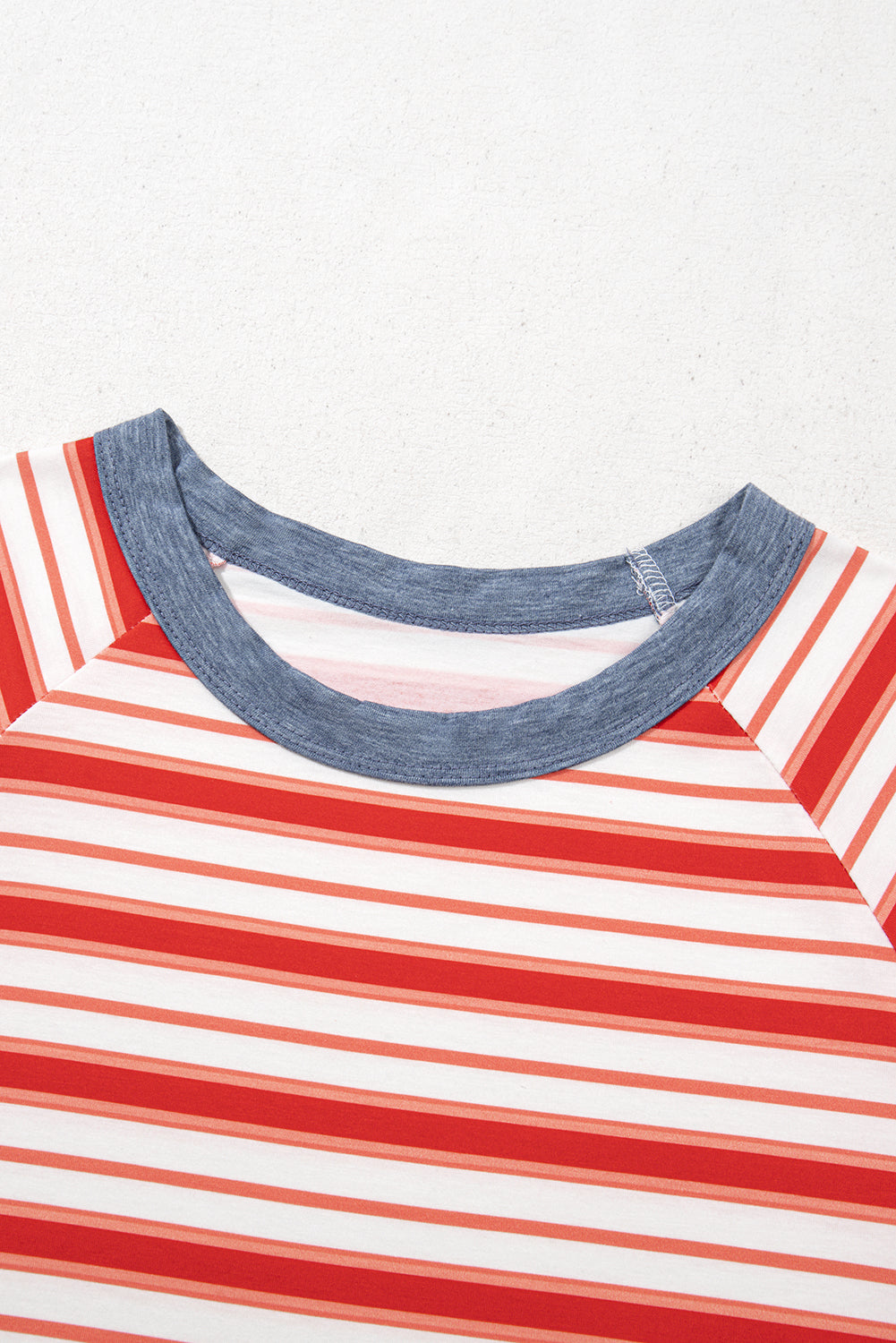 Tomato Red Stripe Print Contrast Collar Raglan Sleeve T Shirt - Snoopy's Closet