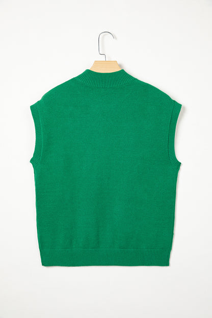 Suéter de manga corta con cuello simulado, ribete acanalado y herraduras con cordones en verde brillante