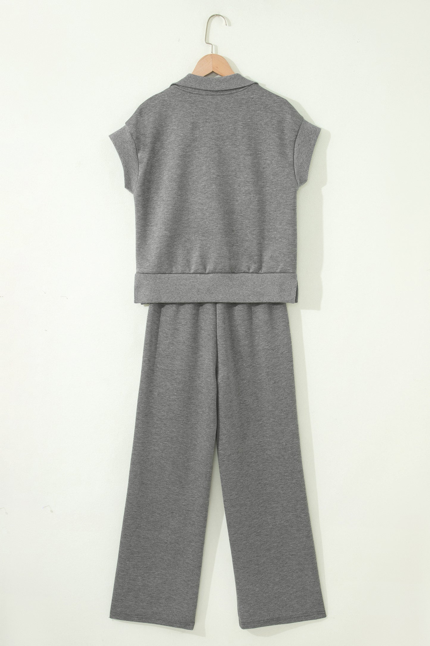 Gray Half Zip Polo Tee Casual Pant Set - Snoopy's Closet