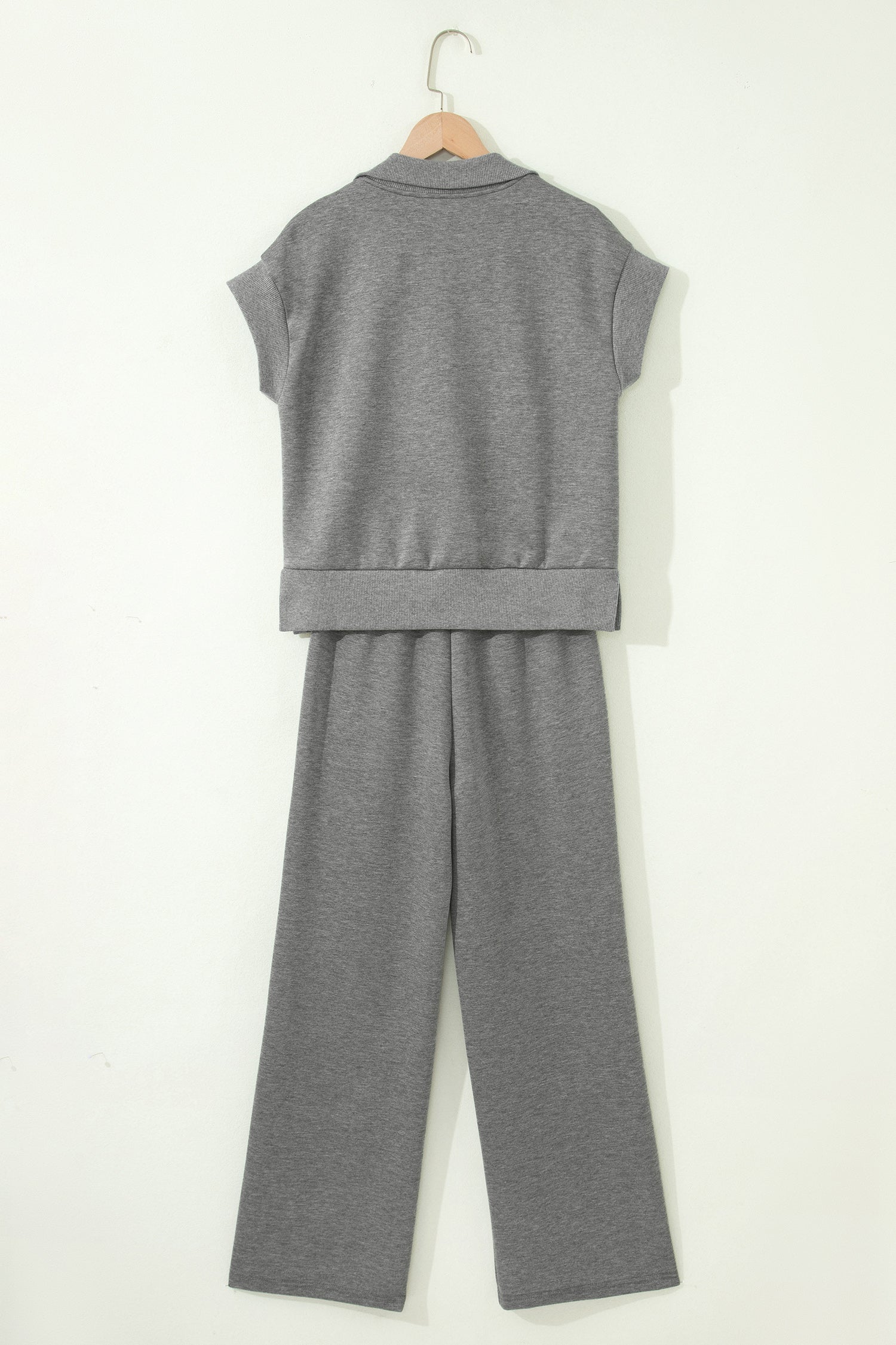 Gray Half Zip Polo Tee Casual Pant Set - Snoopy's Closet
