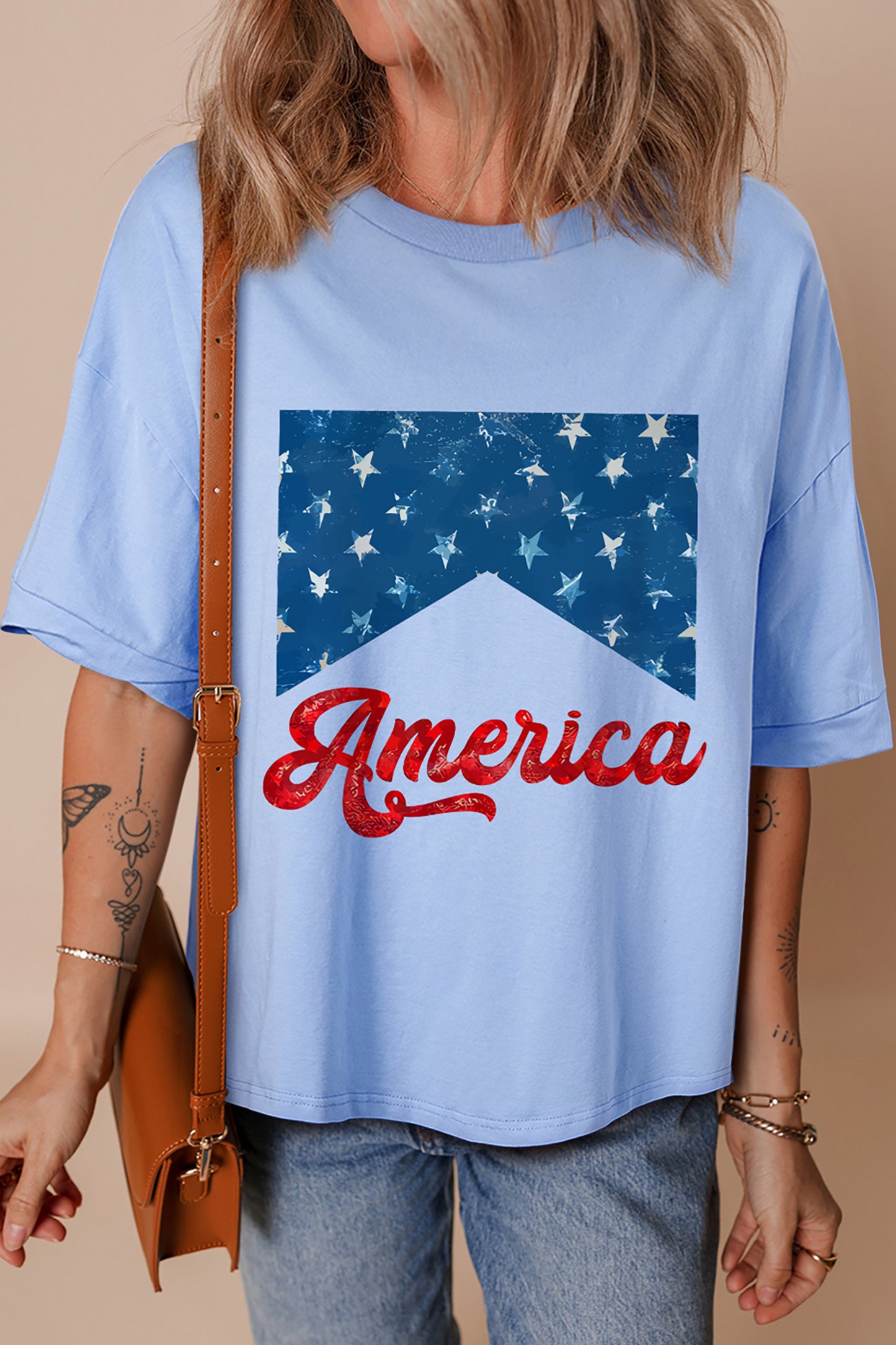 Camiseta relajada con estampado Myosotis America Fashion