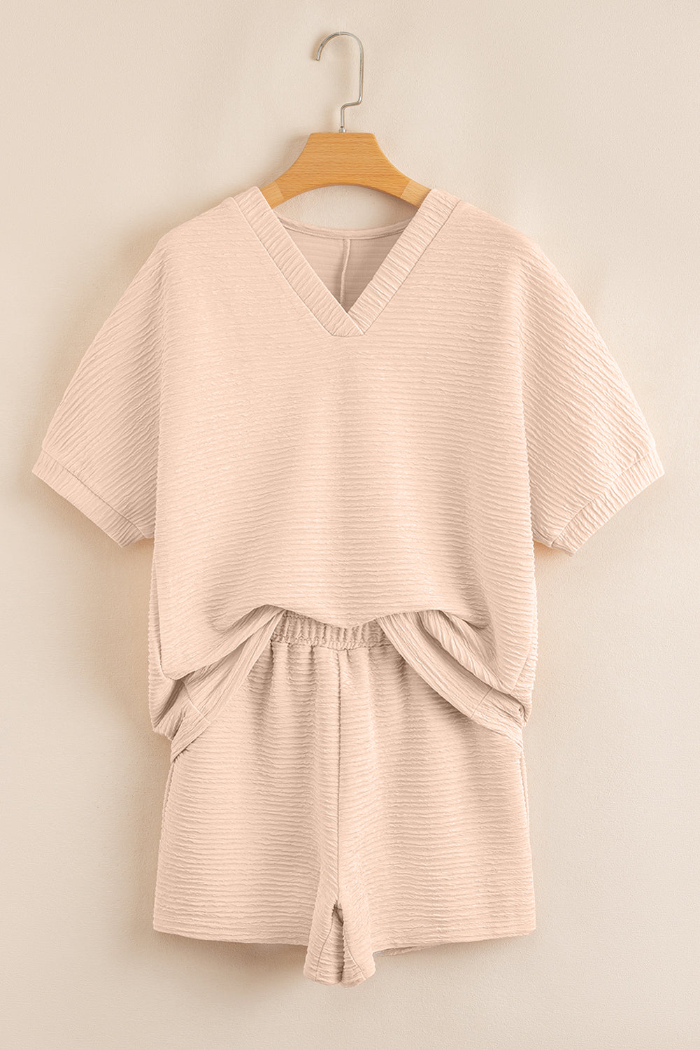 Apricot Textured V Neck T Shirt and Shorts Set - Snoopy's Closet
