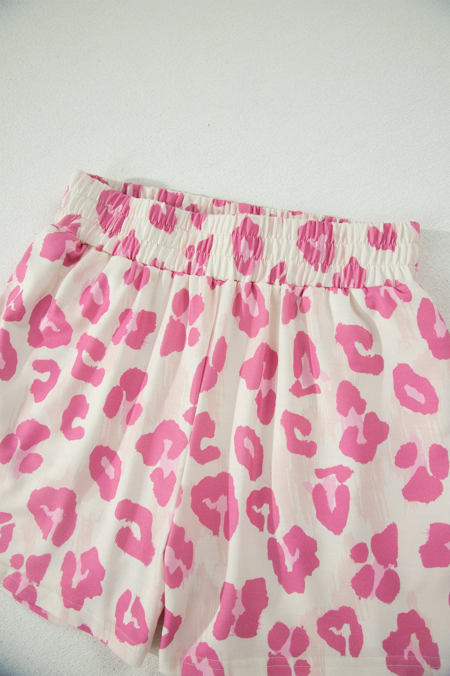Rose Unique Leopard Print Contrast Trim Top Loose 2pcs Short Set - Snoopy's Closet