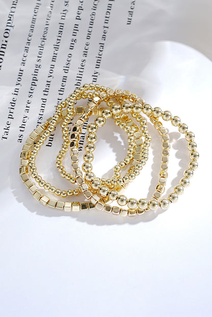 Gold Plated Cube Beaded 5 Pcs Bracelet Set - Snoopy's Closet
