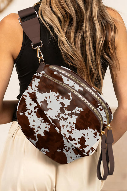 Coffee Cow Spots Printed Double Zip Crossbody Bag - Snoopy's Closet