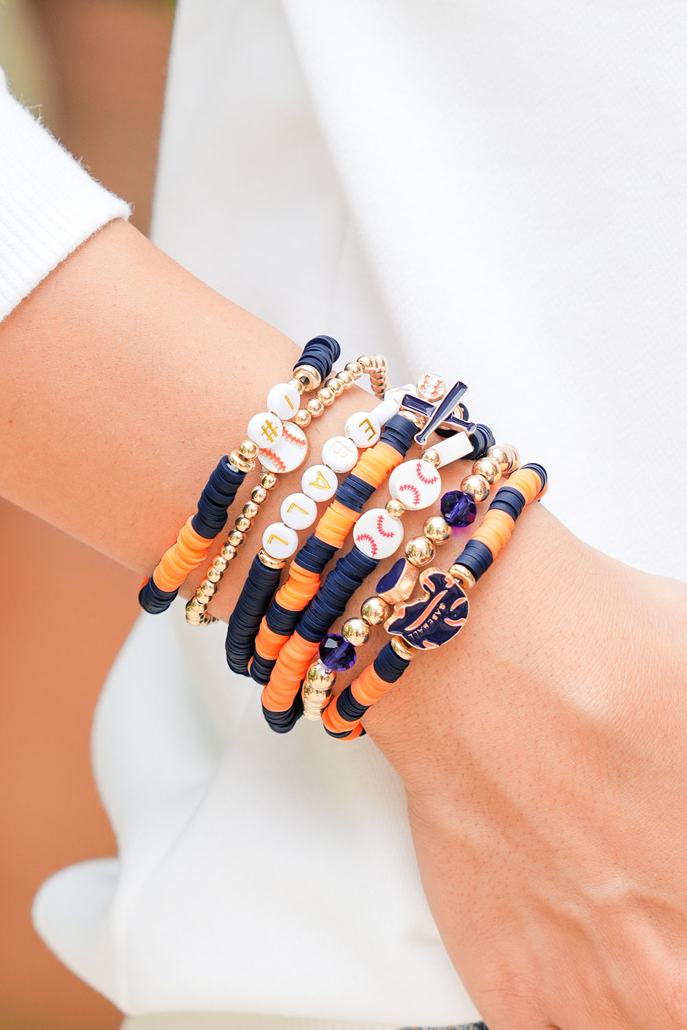 Russet Orange 7pcs Game Day Football Stackable Bracelet Set - Snoopy's Closet