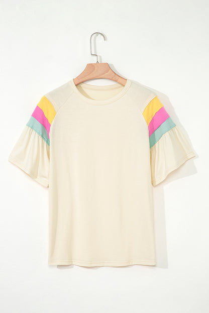 White Color Block Stitched Sleeve Loose T Shirt - Snoopy's Closet