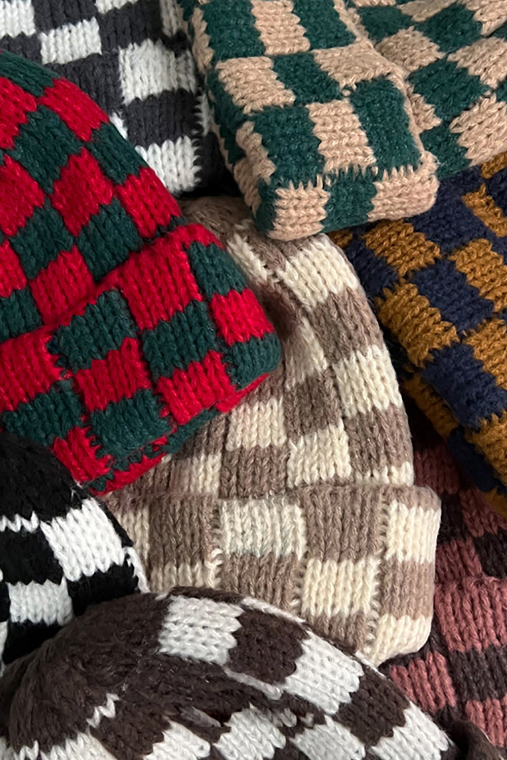 Gorro Beanie sin visera a cuadros de dos tonos negro