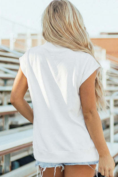 Mint Green Solid Color High Neck Cap Sleeve Loose Top