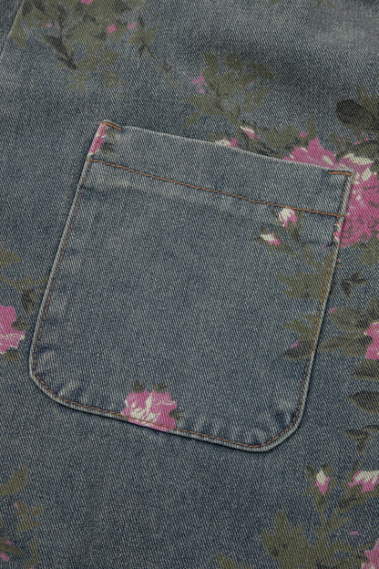 Mono vaquero de pierna ancha plisado de talle alto con estampado floral gris Beau