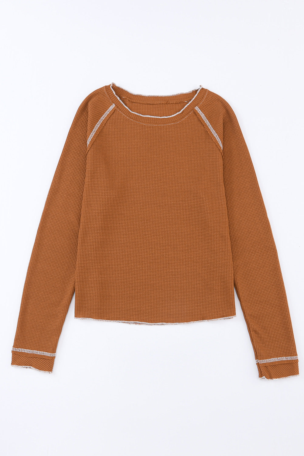 Brown Textured Round Neck Long Sleeve Top - Snoopy's Closet