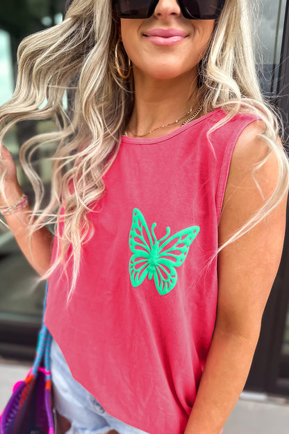 Sachet Pink Butterfly Graphic Casual Tank Top - Snoopy's Closet