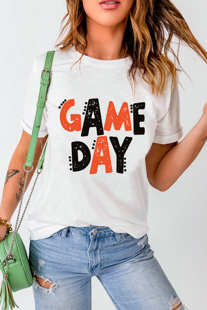 Camiseta informal blanca divertida con letras estampadas para el DÍA DEL PARTIDO
