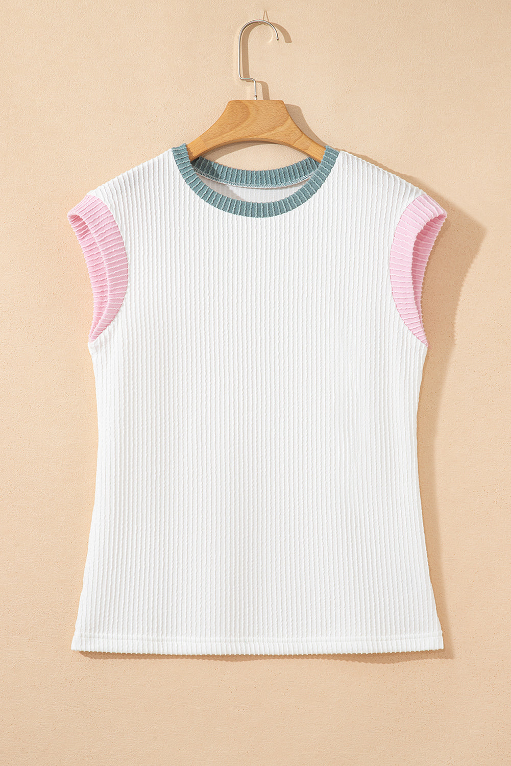 White Color Block Corded Knit Crew Neck Tee - Snoopy's Closet
