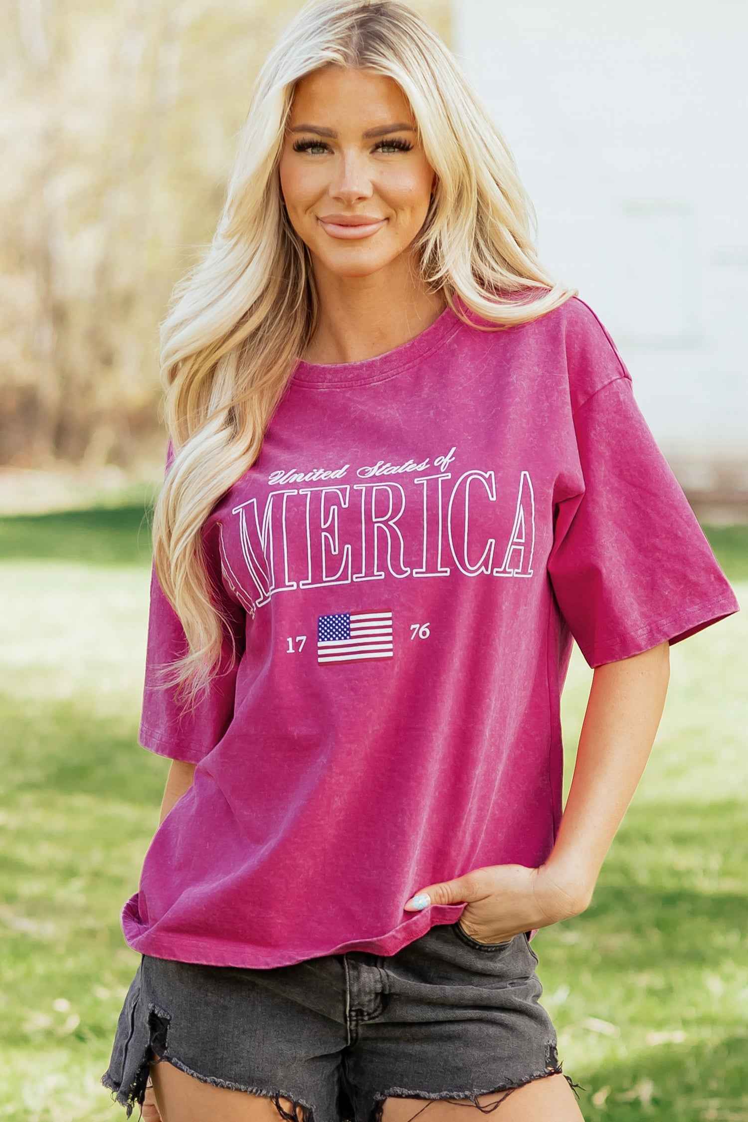 Rose Red AMERICA 1776 Graphic Mineral Wash Cotton Tee