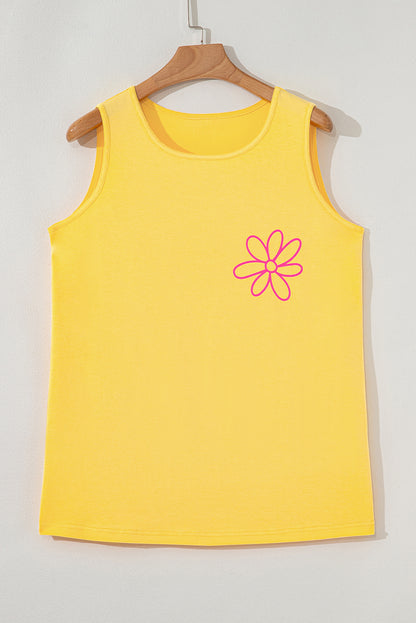 Yellow Cream Flower Graphic Casual Tank Top - Snoopy's Closet