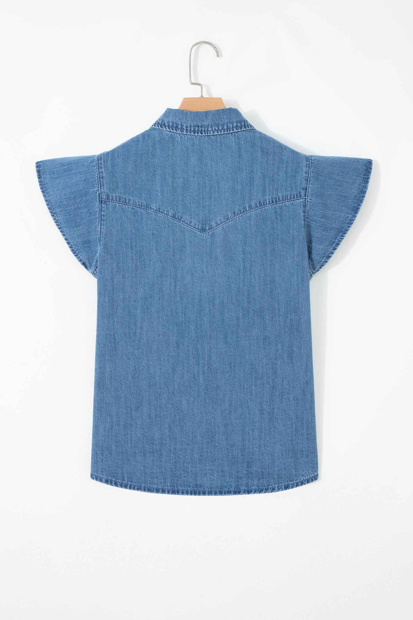 Dusk Blue Ruffled Short Sleeve Denim Shirt