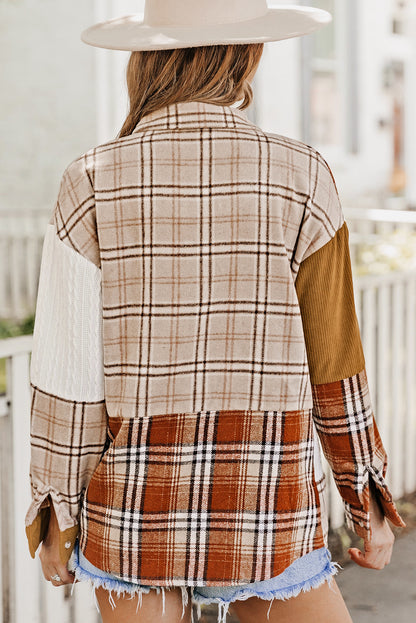 Camisa chaqueta con bolsillos y bloques de color a cuadros naranjas