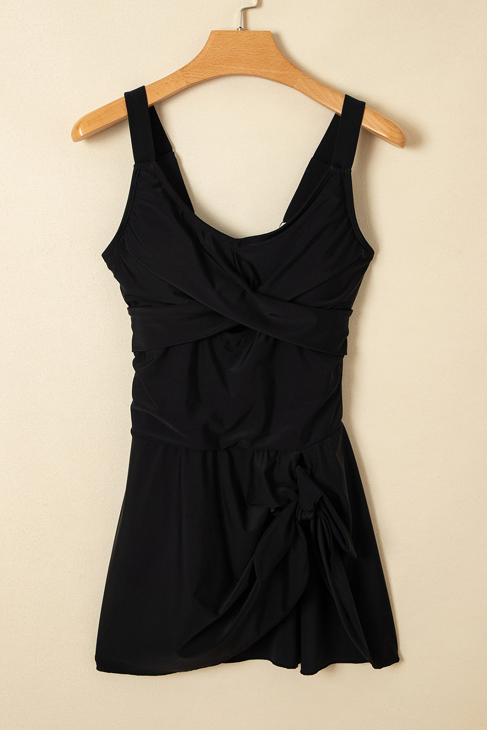 Black Adjustable Straps Cutout Ruched Knot Slit One Piece Swim Dress - Snoopy's Closet