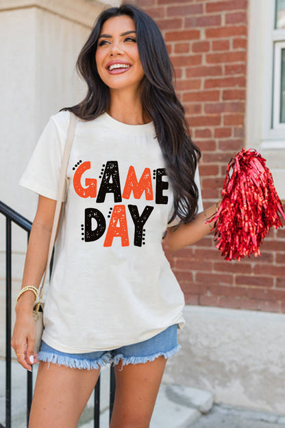 Camiseta informal blanca divertida con letras estampadas para el DÍA DEL PARTIDO