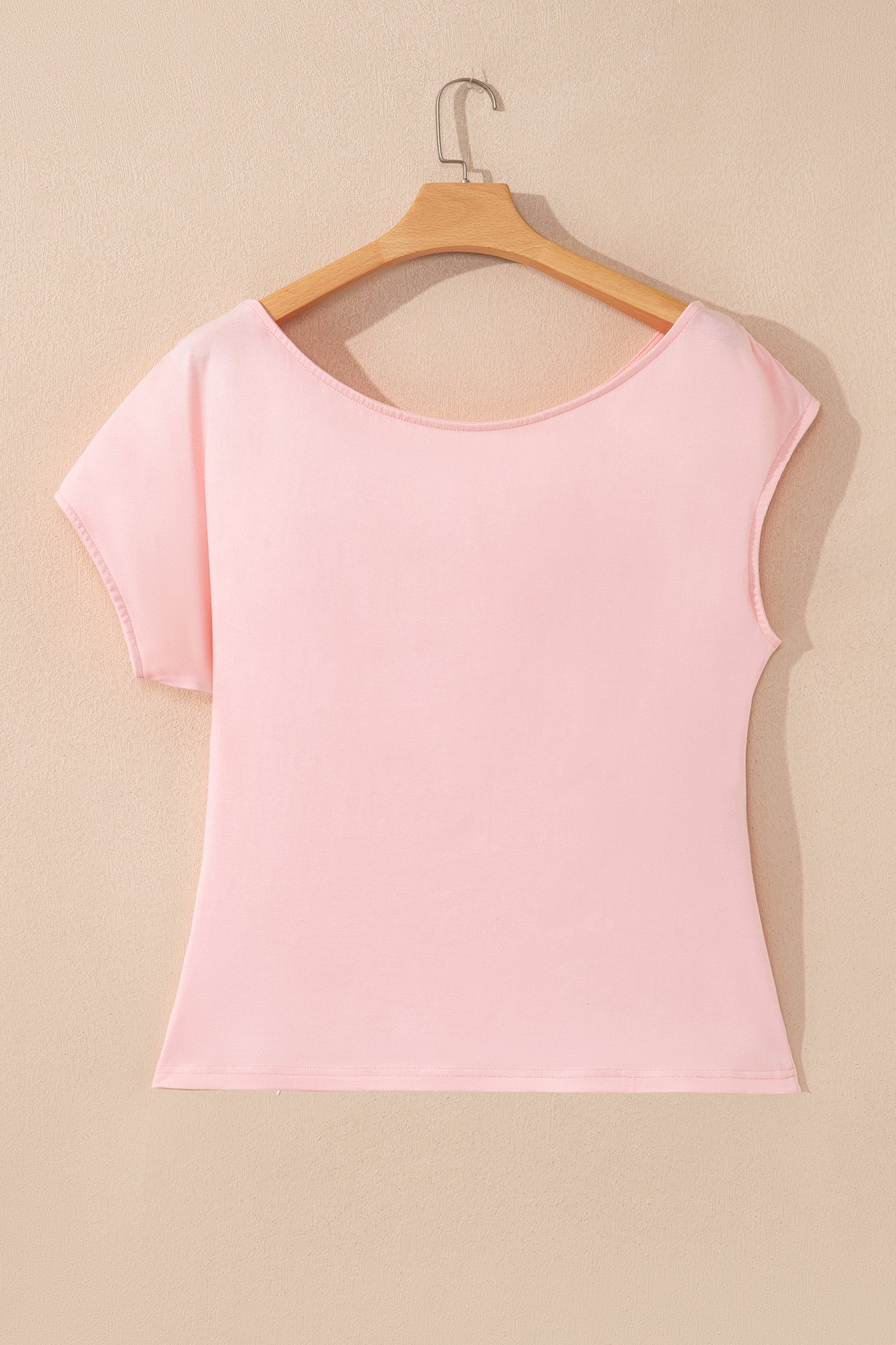 Gossamer Pink Plus Size Solid Color Asymmetric Neck Short Sleeve Blouse - Snoopy's Closet