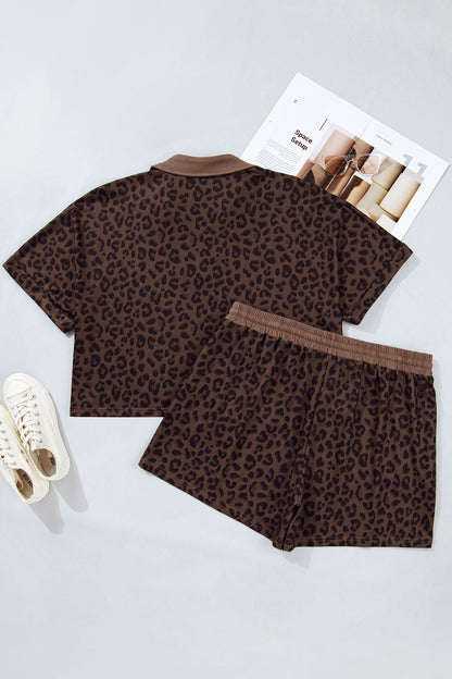 Conjunto corto de leopardo talla grande color café