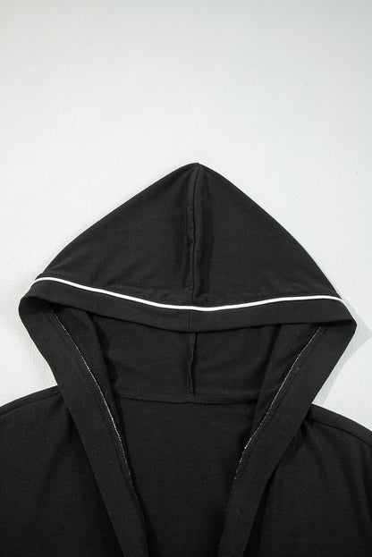 Black Contrast Trim Hooded Lounge Cardigan and Pants Set - Snoopy's Closet