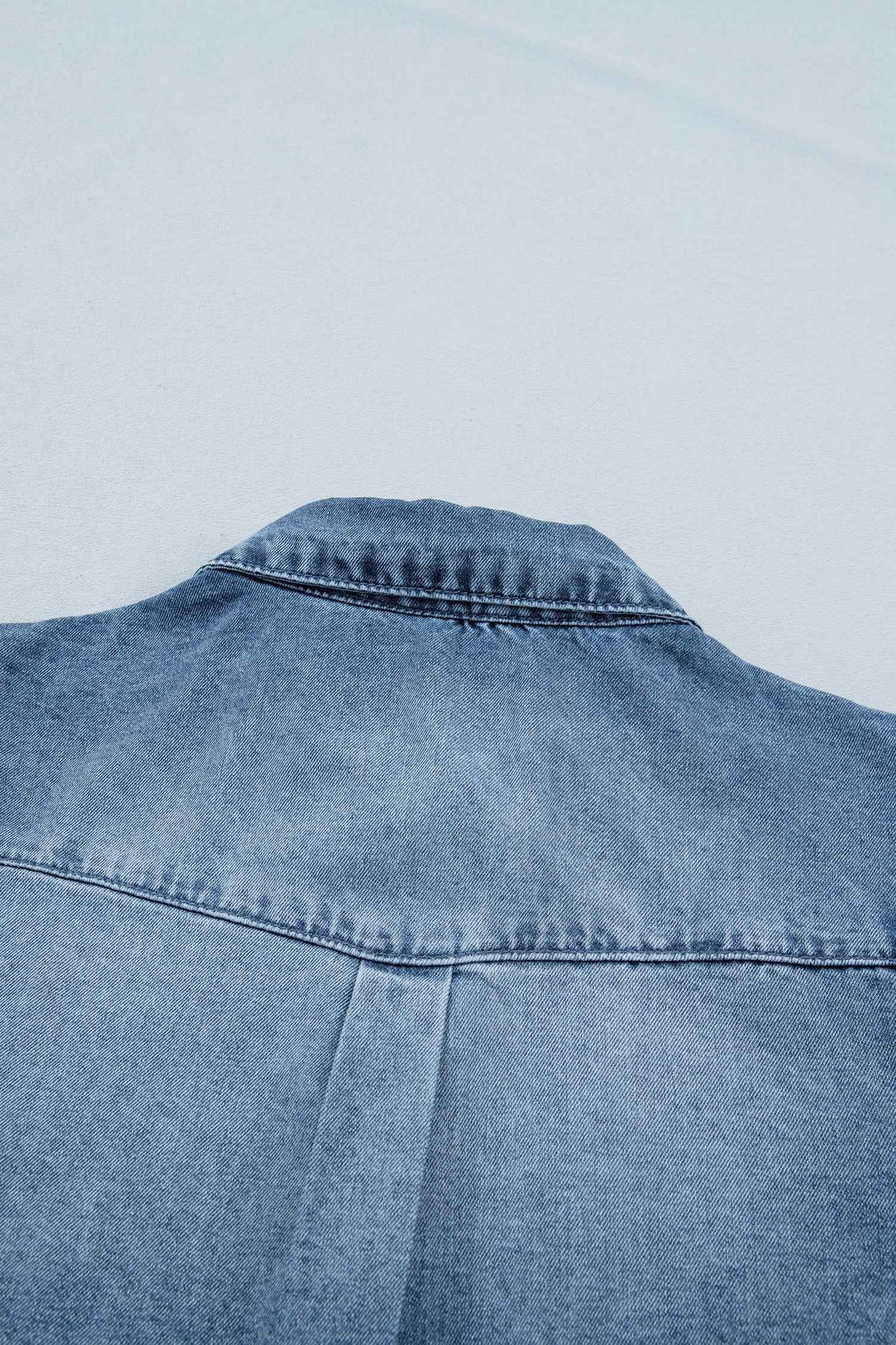 Beau Blue Frilled Short Sleeve Snap Button Denim Shirt